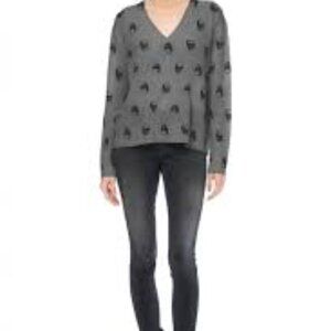 M Magaschoni Skull print   Design Modern  Sweater V-neck gray black  size XL